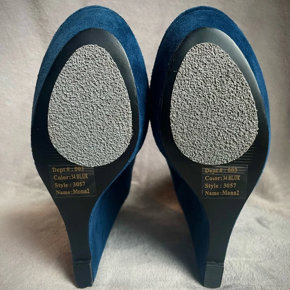 BAKERS Mona2 Blue Suede Platform Wedges - Picture 3 of 8